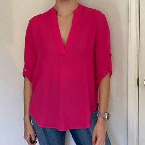 Lush V-neck hot pink blouse